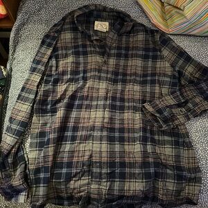 St. John's Bay Navy and Charcoal Flannel Plaid Shirt